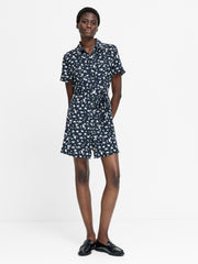 Navy Floral Printed Mini Shirt Dress