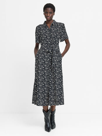 Harriet Monochrome Floral Belted Shirt Dress