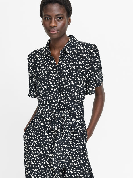 Harriet Monochrome Floral Belted Shirt Dress