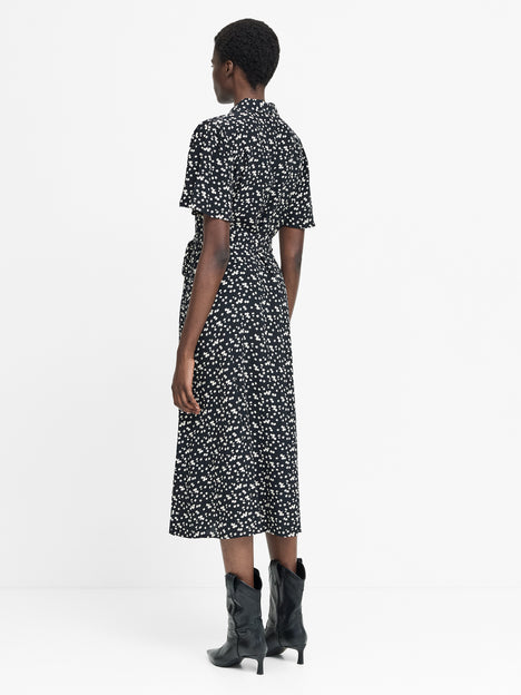 Harriet Monochrome Floral Belted Shirt Dress