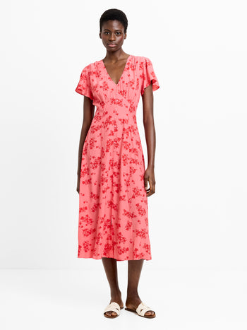 Raquel Eco Flutter Sleeve V-Neck Midi Dress