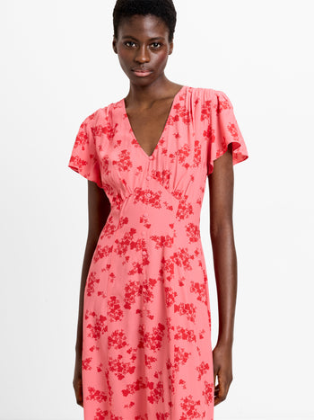 Raquel Eco Flutter Sleeve V-Neck Midi Dress