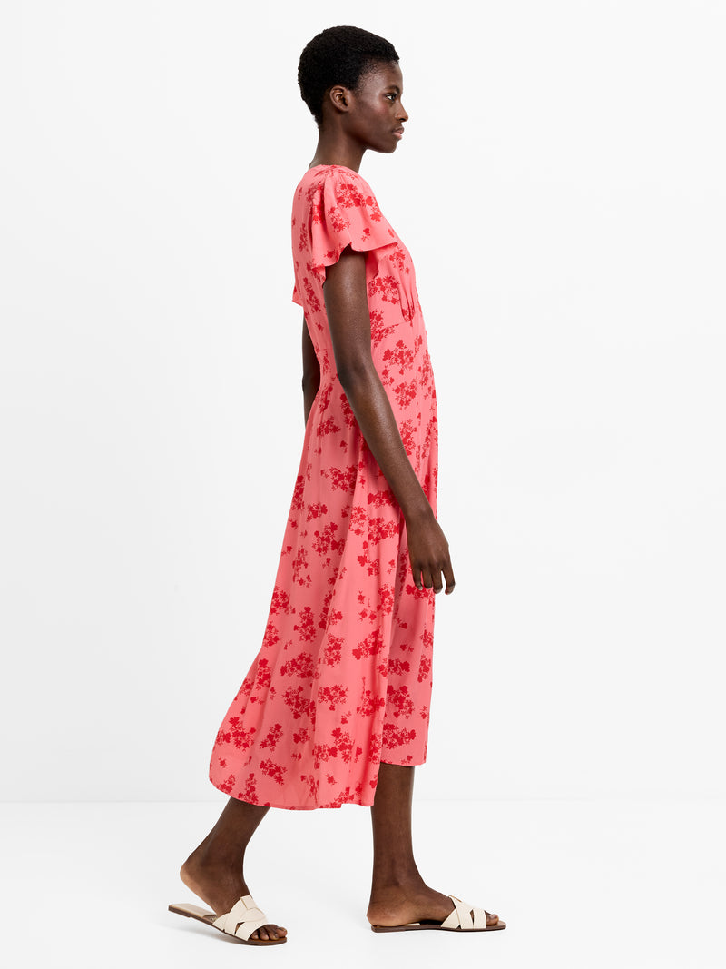 Raquel Eco Flutter Sleeve V-Neck Midi Dress