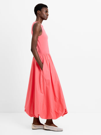 Phoebe Jersey Woven Mix Bubble Hem Midi Dress