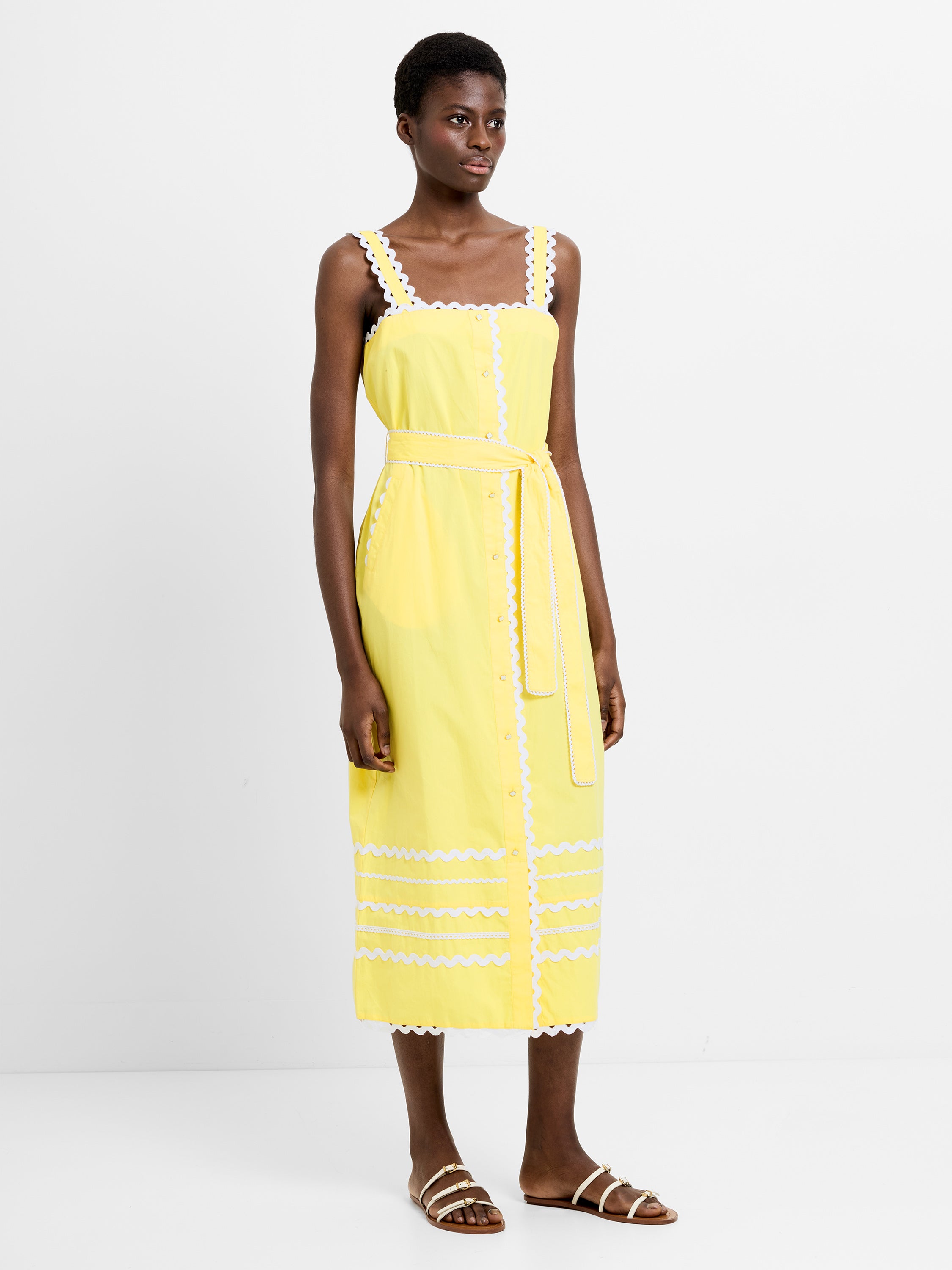 Cambria Cotton Ric Rac Dress Butter Yellow/Linen White | French