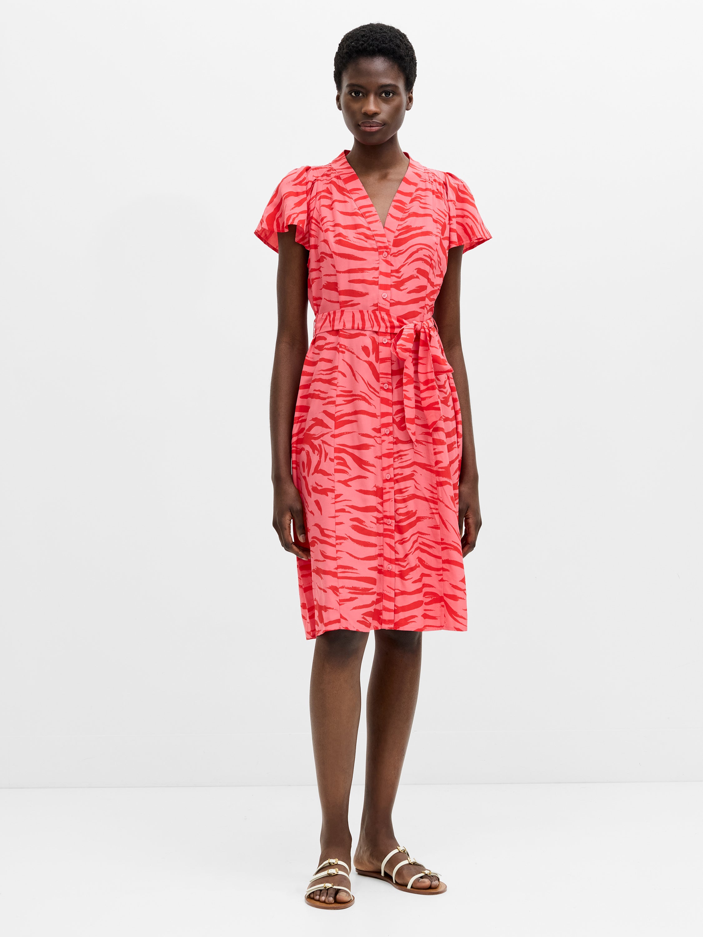 Adeline V-Neck Tie Waist Printed Dress