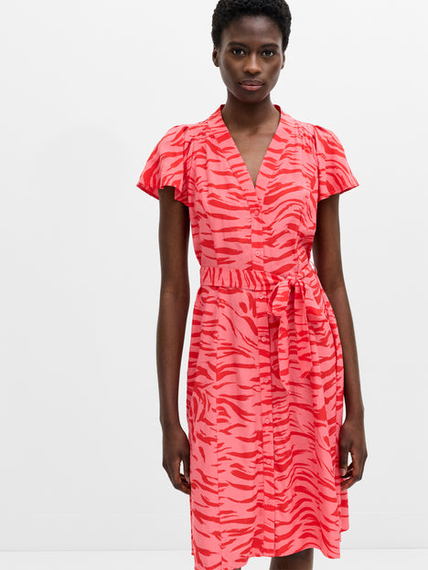 Adeline V-Neck Tie Waist Printed Dress