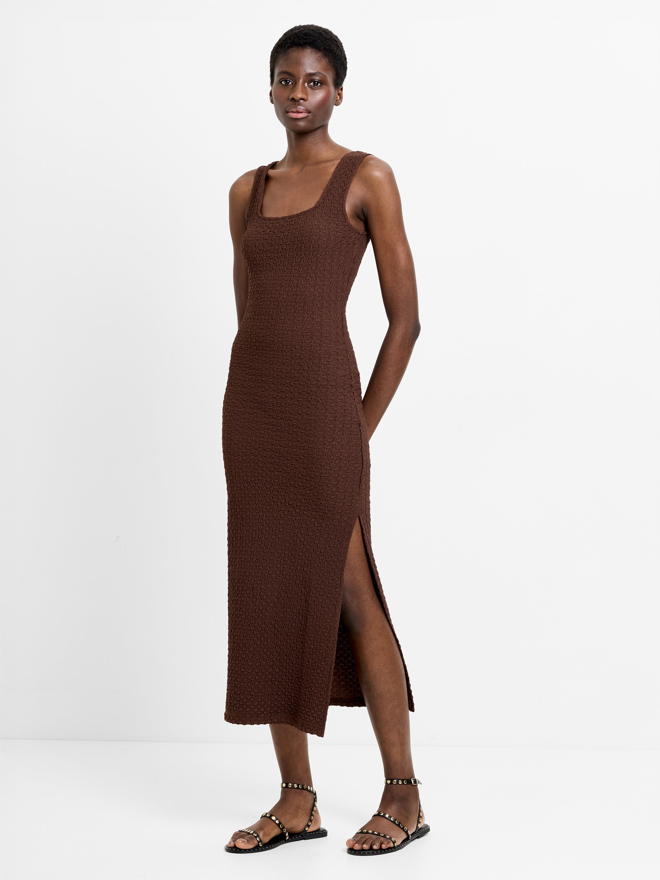 brown square neck midi dress Square Neck Midi Dress  Odd Muse