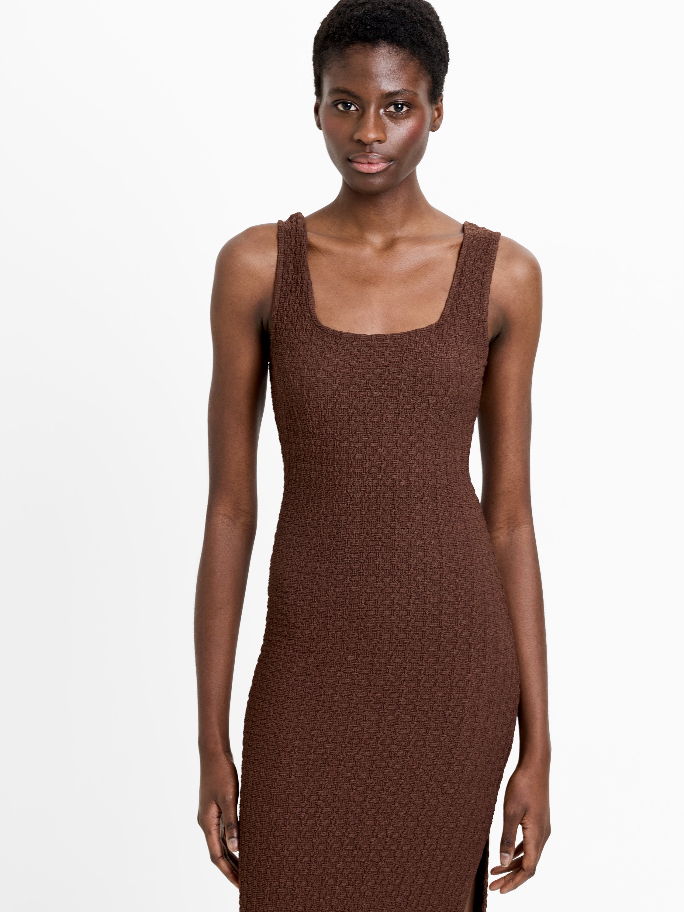 Textured Square Neck Midi Dress