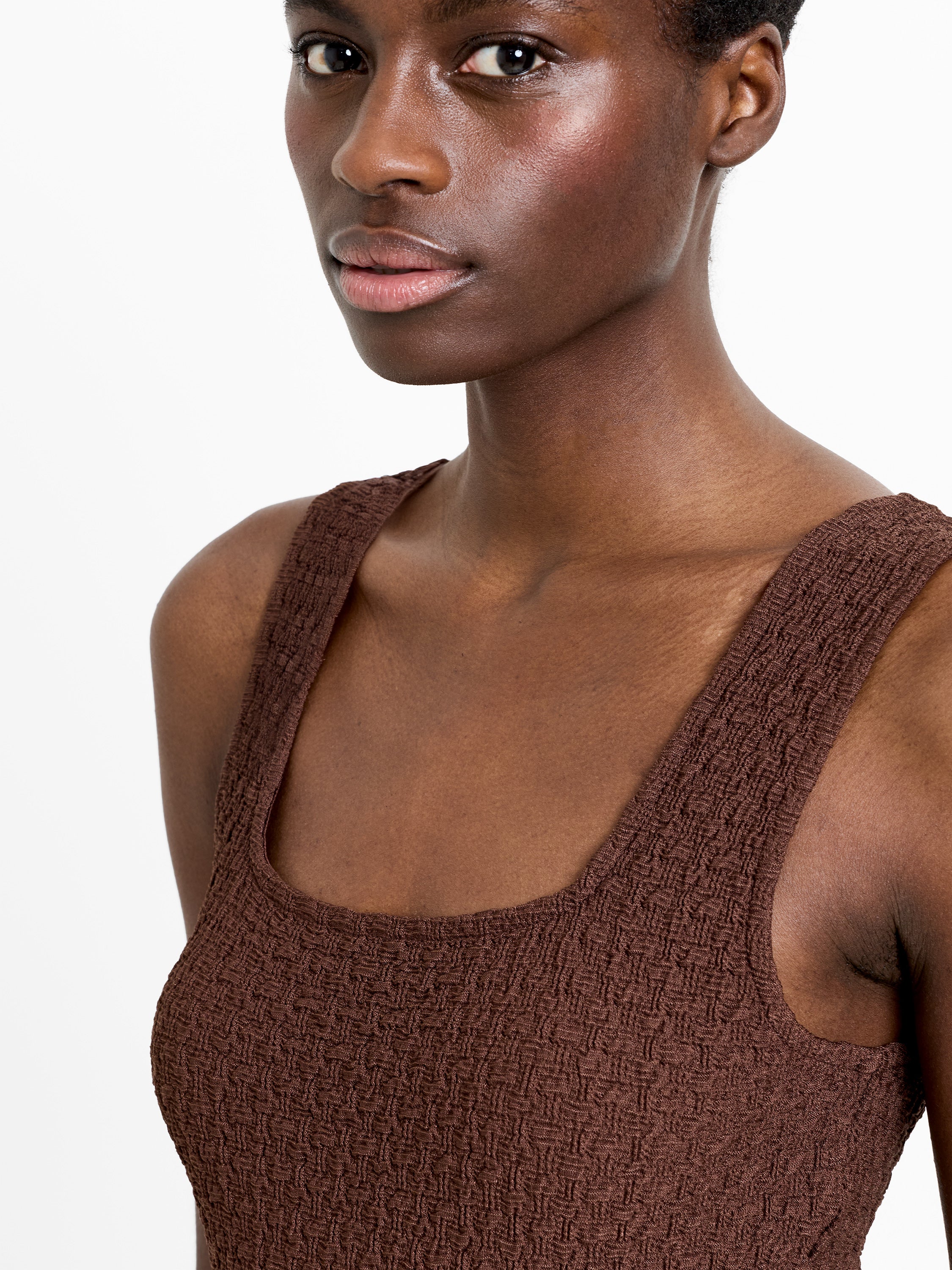 brown square neck midi dress Textured Square Neck Midi Dress Chocolate Brown