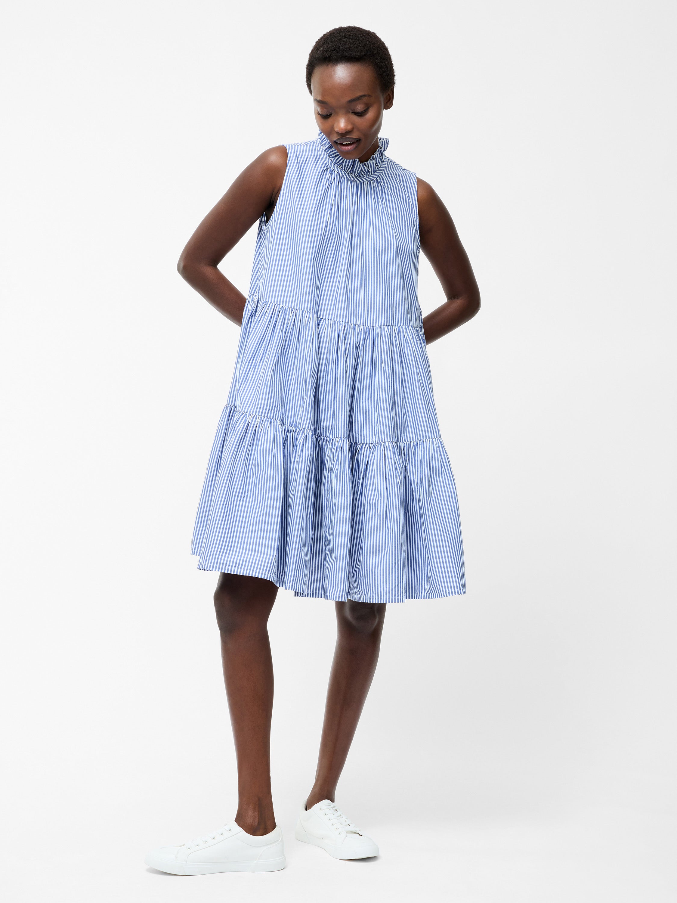 Tiered Striped Poplin Dress Blue/White | French Connection UK Tiered Striped Poplin Dress Blue/White | French Connection UK
