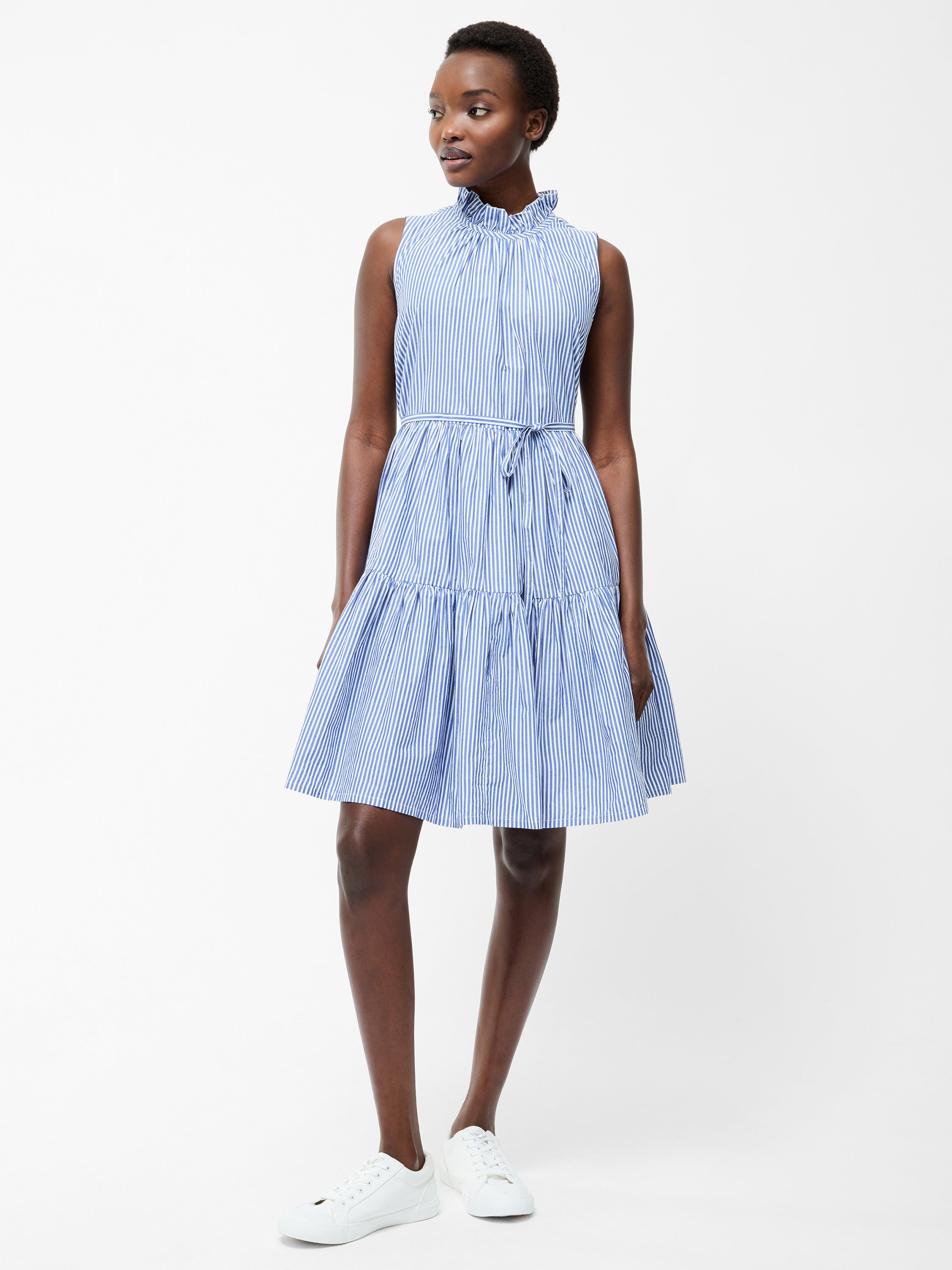 french connection striped cotton dress French Connection Alexis Stripe Belted Cotton Shirt Dress In White/Blue -  51% Off