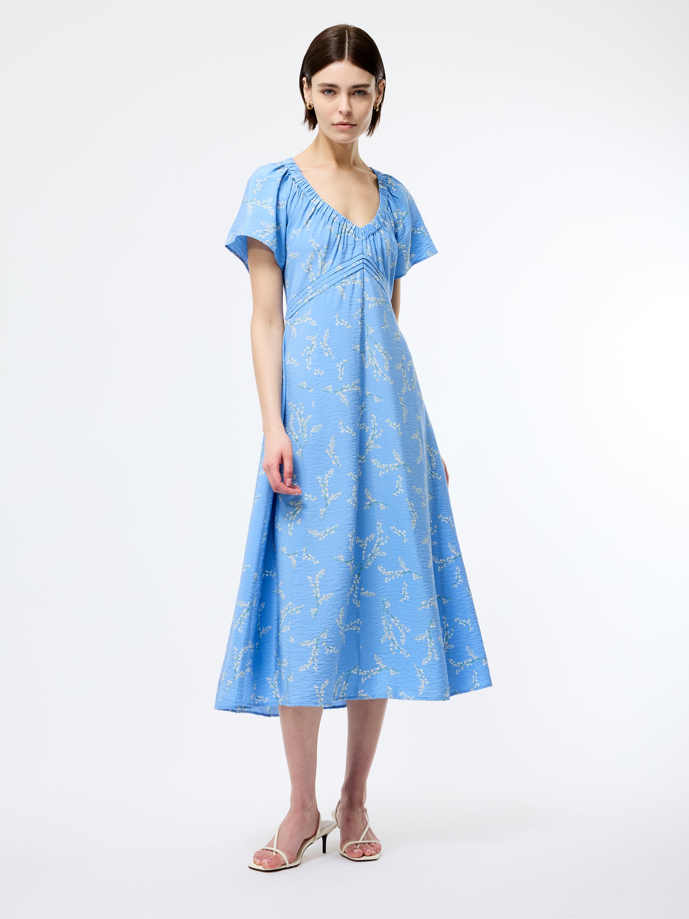 french connection midi dress French Connection Women's Floral Print Midi Dress - Stacey Fleur White/Poolside Blue