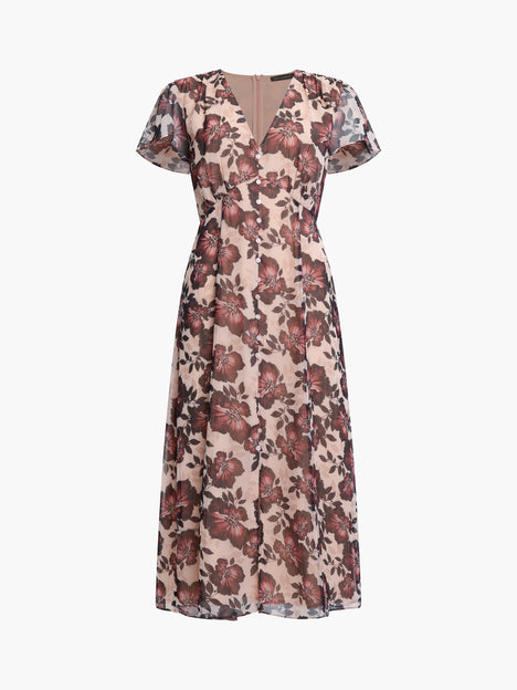 Elyse Flutter Sleeve Tea Dress