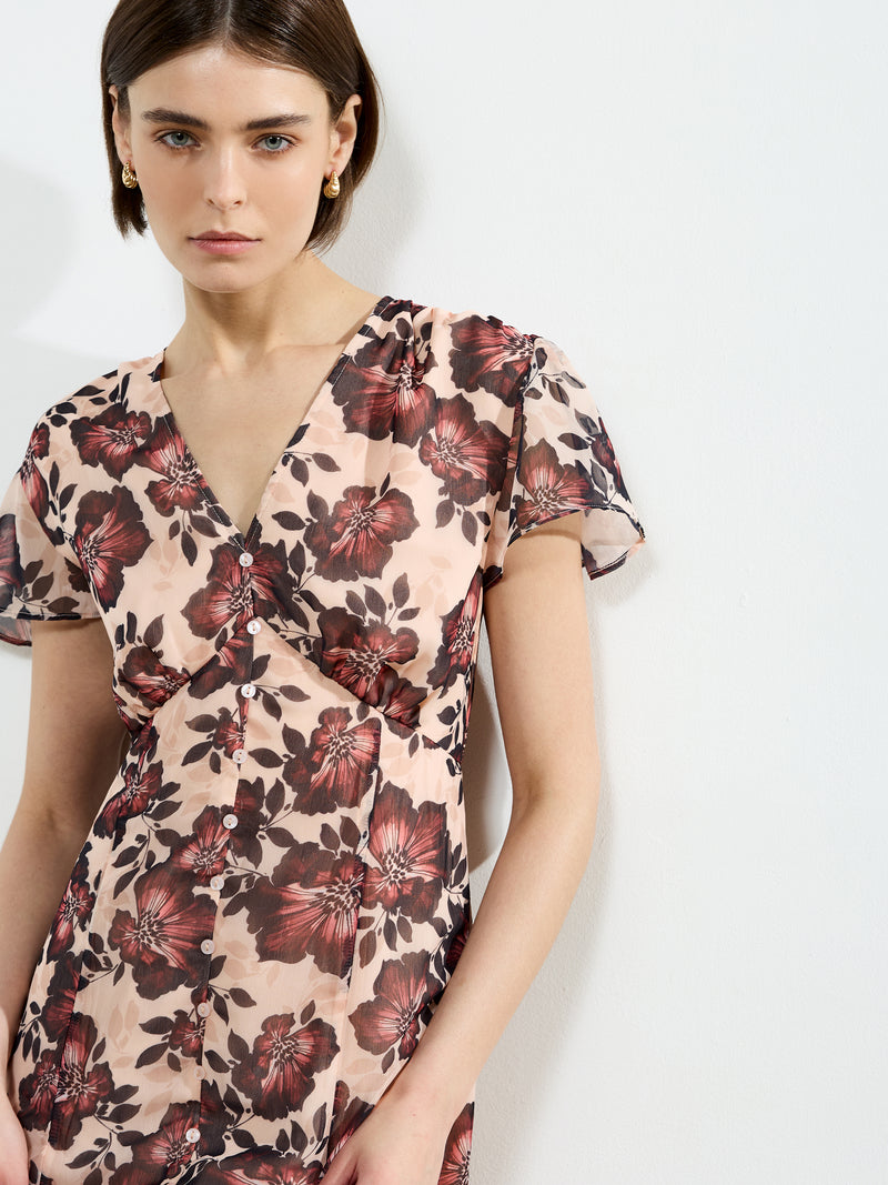 Elyse Flutter Sleeve Tea Dress