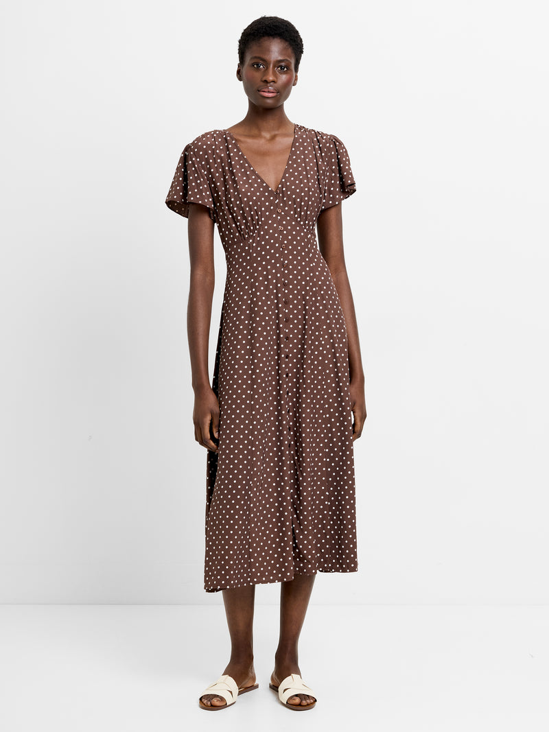 Polka Dot Eco Midi Dress Chocolate Brown White French Connection UK polka-dot-eco-midi-dress-chocolate-brown-white-french-connection-uk