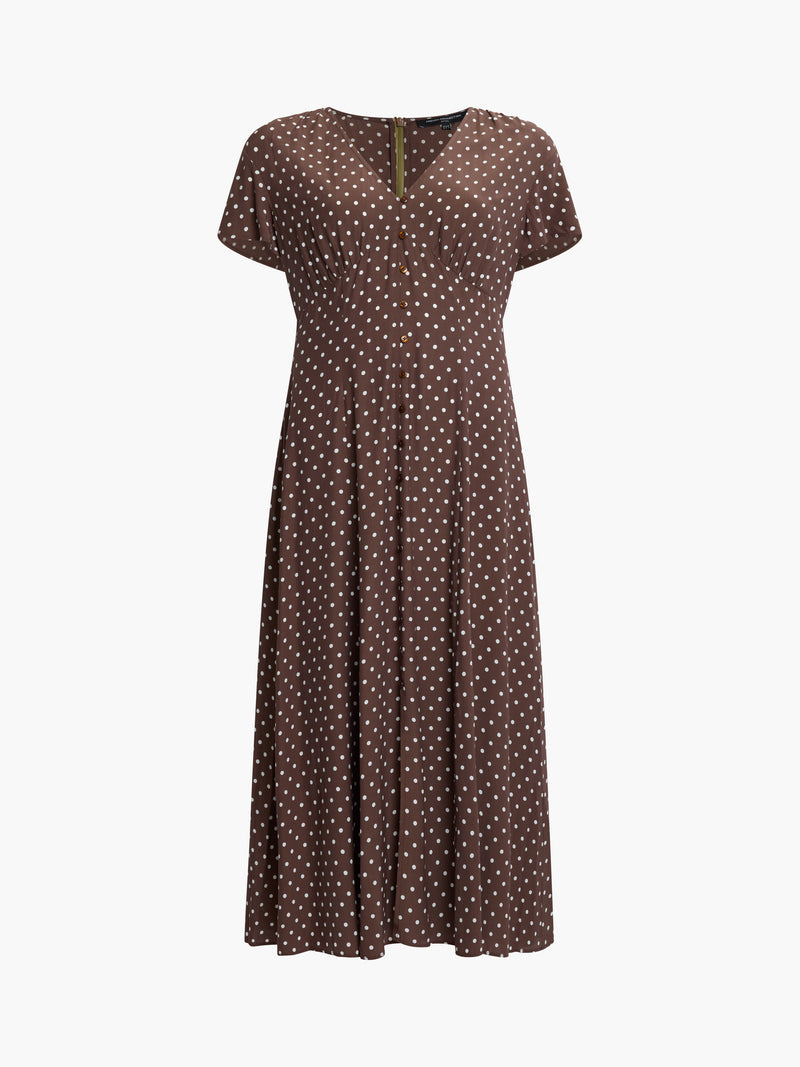 Polka Dot Eco Midi Dress Chocolate Brown White French Connection UK polka-dot-eco-midi-dress-chocolate-brown-white-french-connection-uk