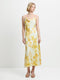 Oona Satin Cowl Neck Yellow Floral Midi Dress