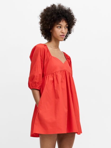 Cambria Cotton Puff Sleeve Red Mini Dress