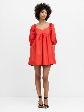 Cambria Cotton Puff Sleeve Red Mini Dress