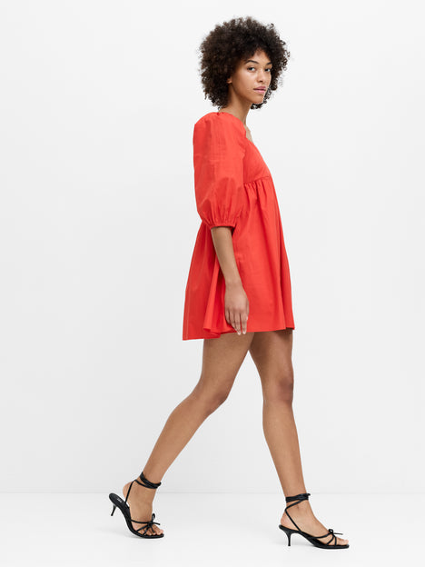 Cambria Cotton Puff Sleeve Red Mini Dress