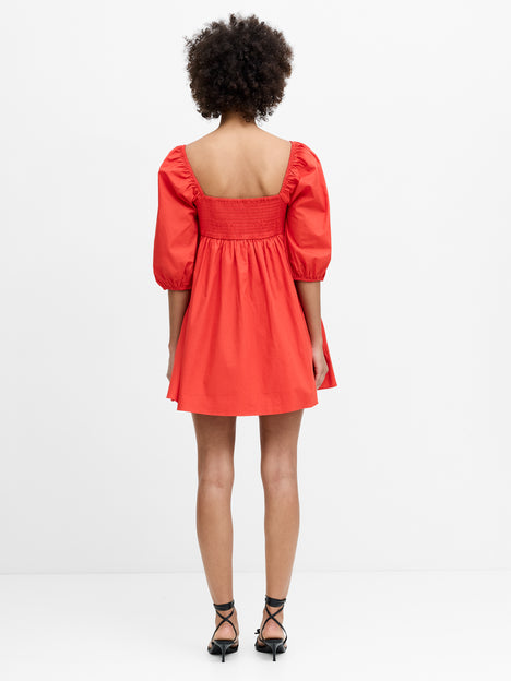 Cambria Cotton Puff Sleeve Red Mini Dress