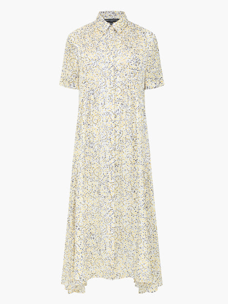 Bonnie Satin Abstract Yellow Midi Shirt Dress
