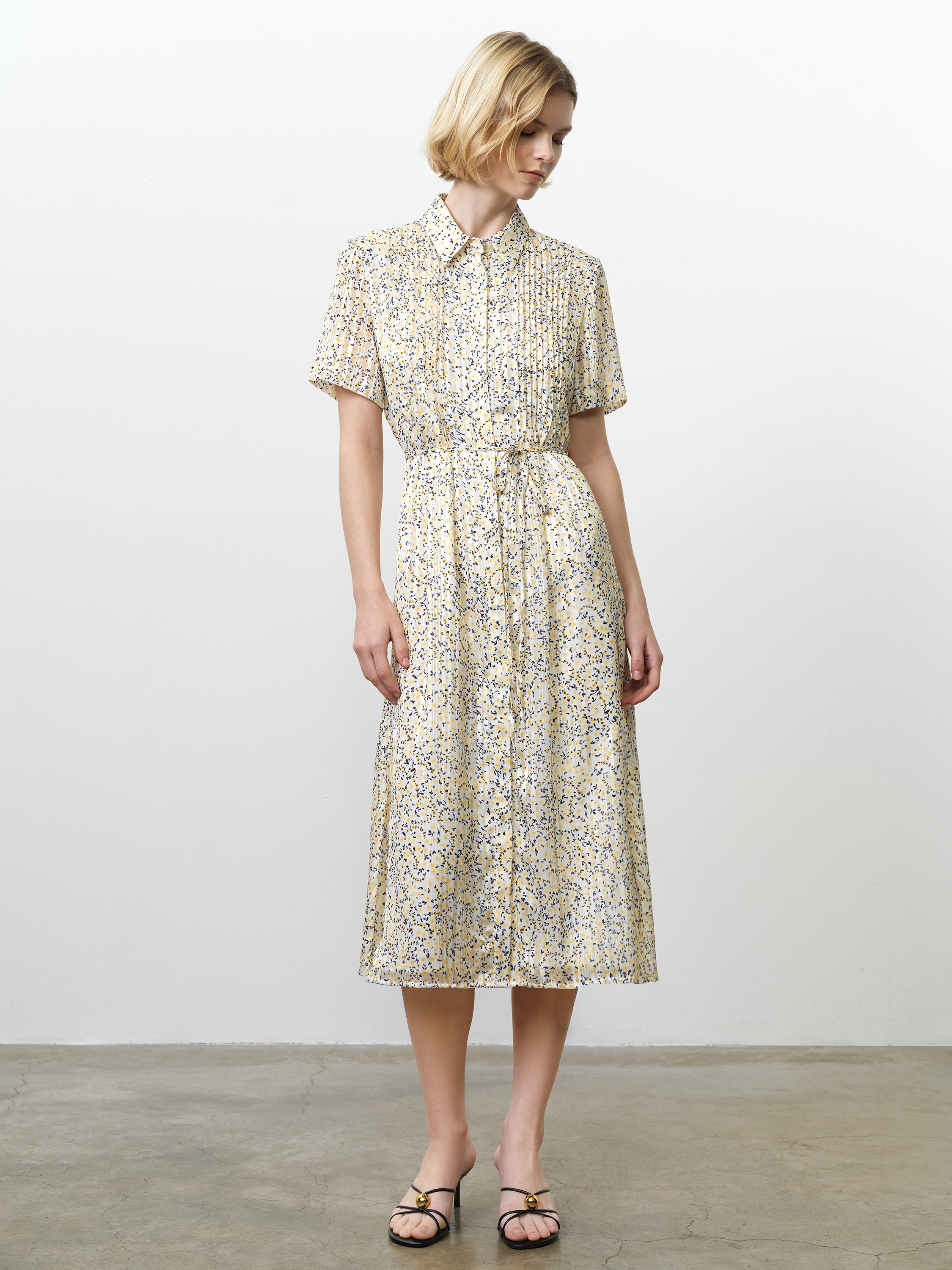 french connection floral shirt dress French Connection mini shirt dress with tie waist in yellow floral
