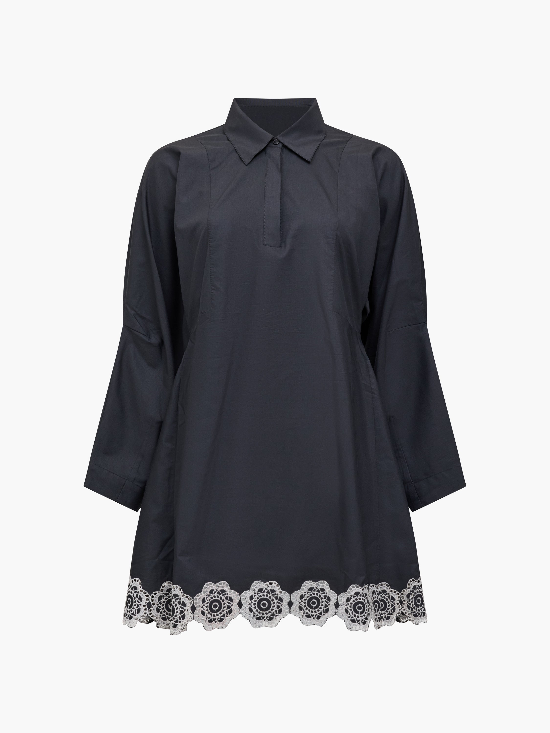 Era Poplin Monochrome Broderie Hem Mini Dress Black/Porcelain Cream