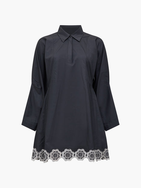 Era Poplin Monochrome Broderie Hem Mini Dress