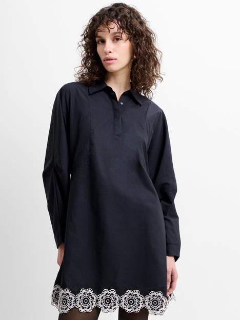 Era Poplin Monochrome Broderie Hem Mini Dress
