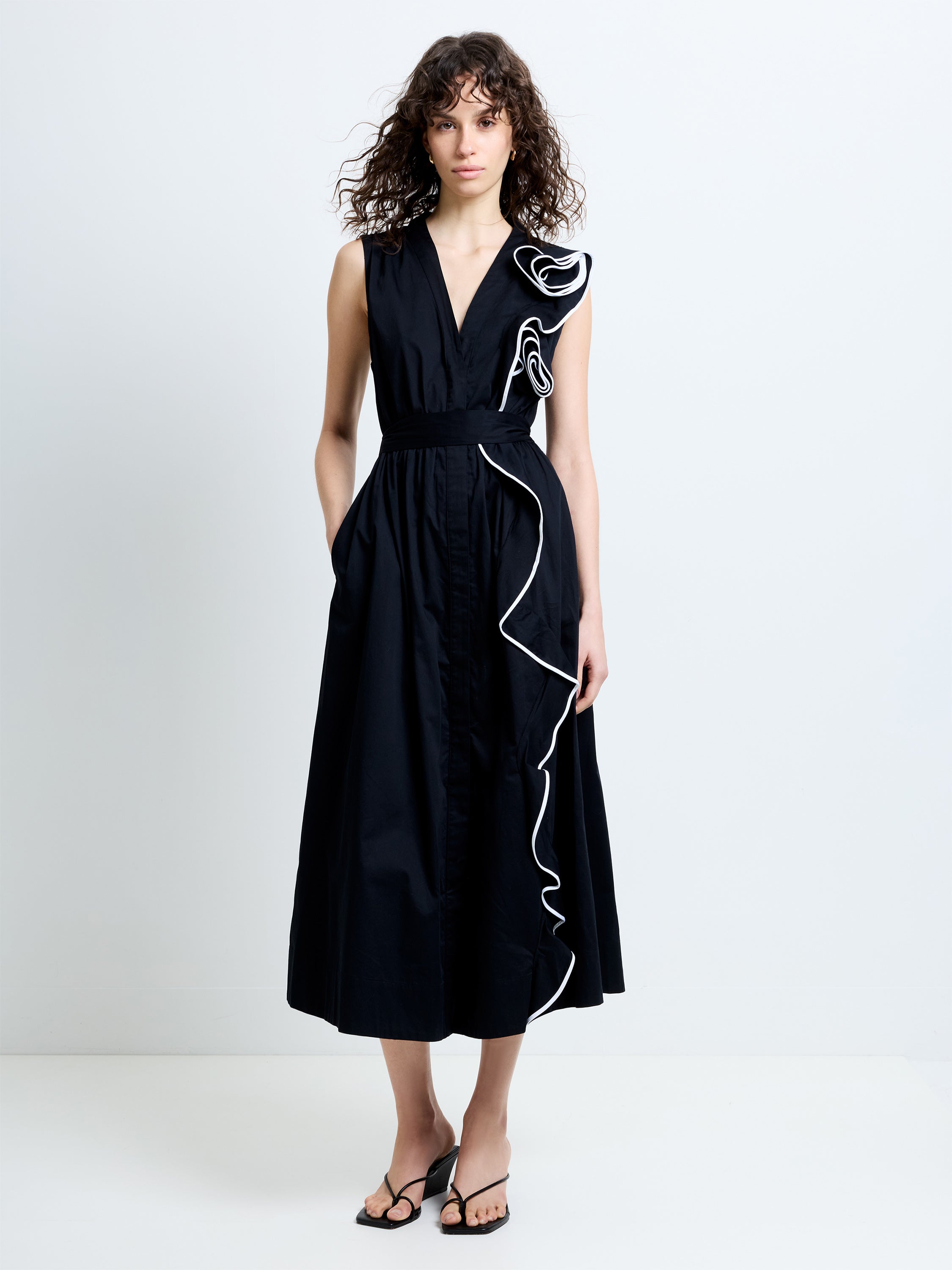 monochrome dress midi ASOS DESIGN monochrome high low hem mesh midi length dress with peek-a-boo hem in black