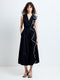 Poplin Sleeveless Monochrome Floral Corsage Midi Dress