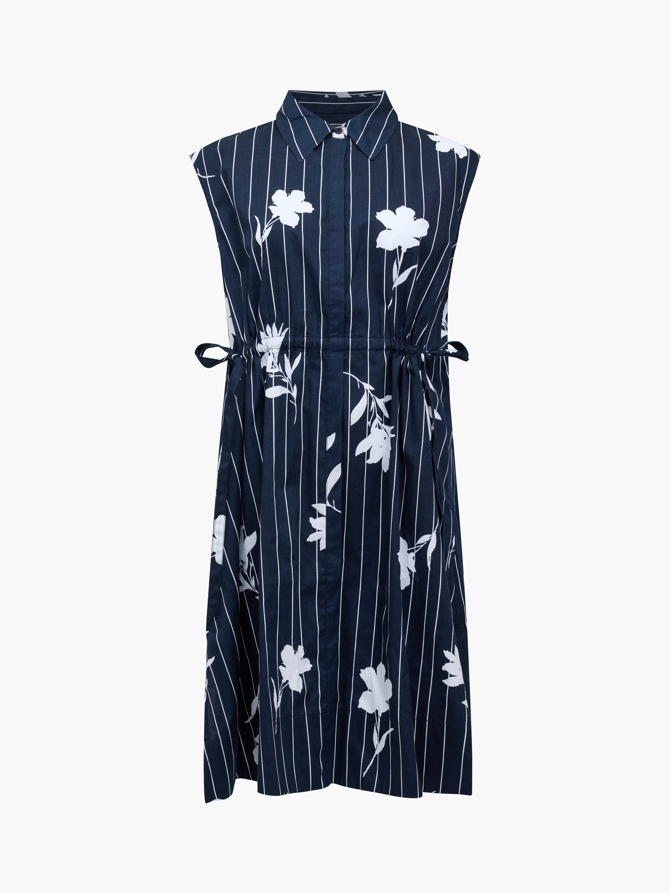 ワンピース ANLEM FRENCH RETRO COMMUTER DRESS Cambria Cotton Sleeveless Drawstring Dress Navy/Linen White