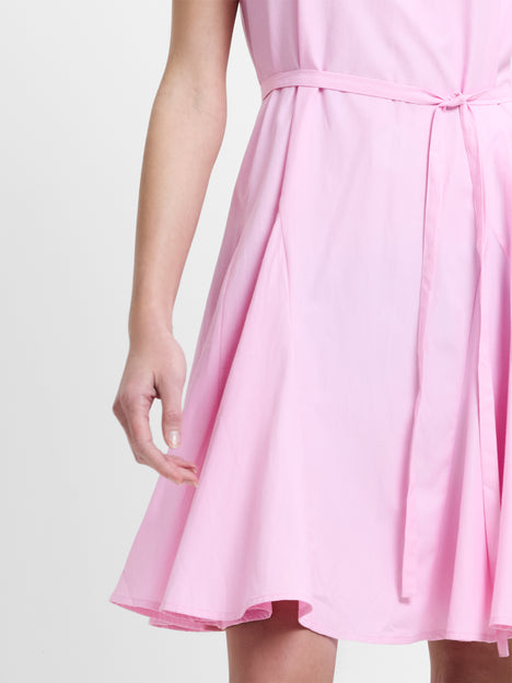 Era Poplin Bow Neck Godet Light Pink Mini Dress