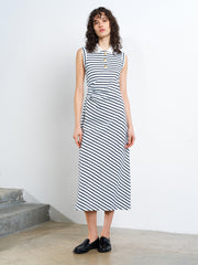 Tommy Monochrome Striped Sleeveless Polo Midi Dress