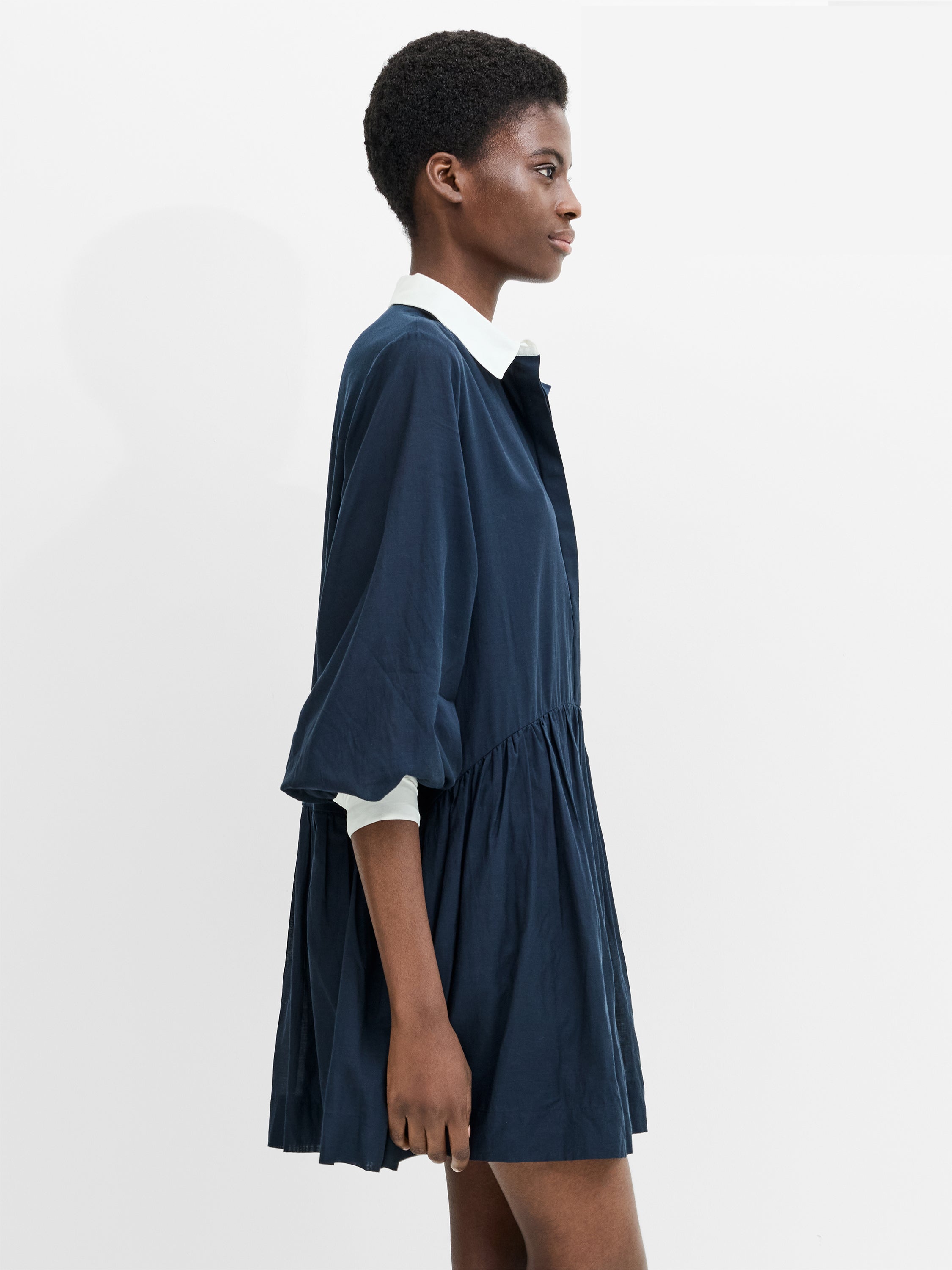 monica blue dress Monica Voile Voluminous Shirt Dress Navy/Porcelain Cream