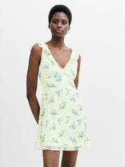 Marina Silky Floral Pastel Green Mini Dress