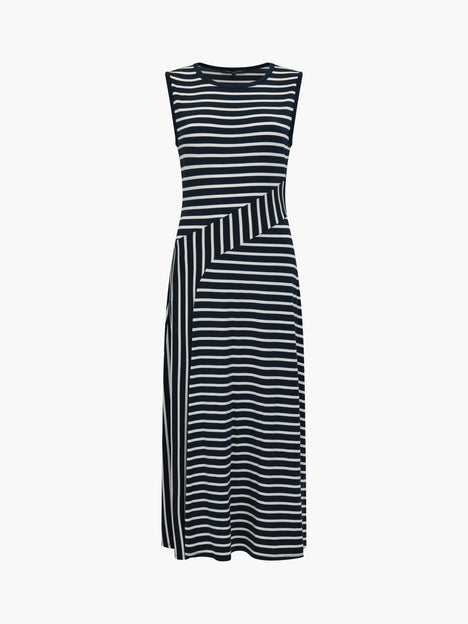 Kyra Jersey Monochrome Striped Sleeveless Midi Dress
