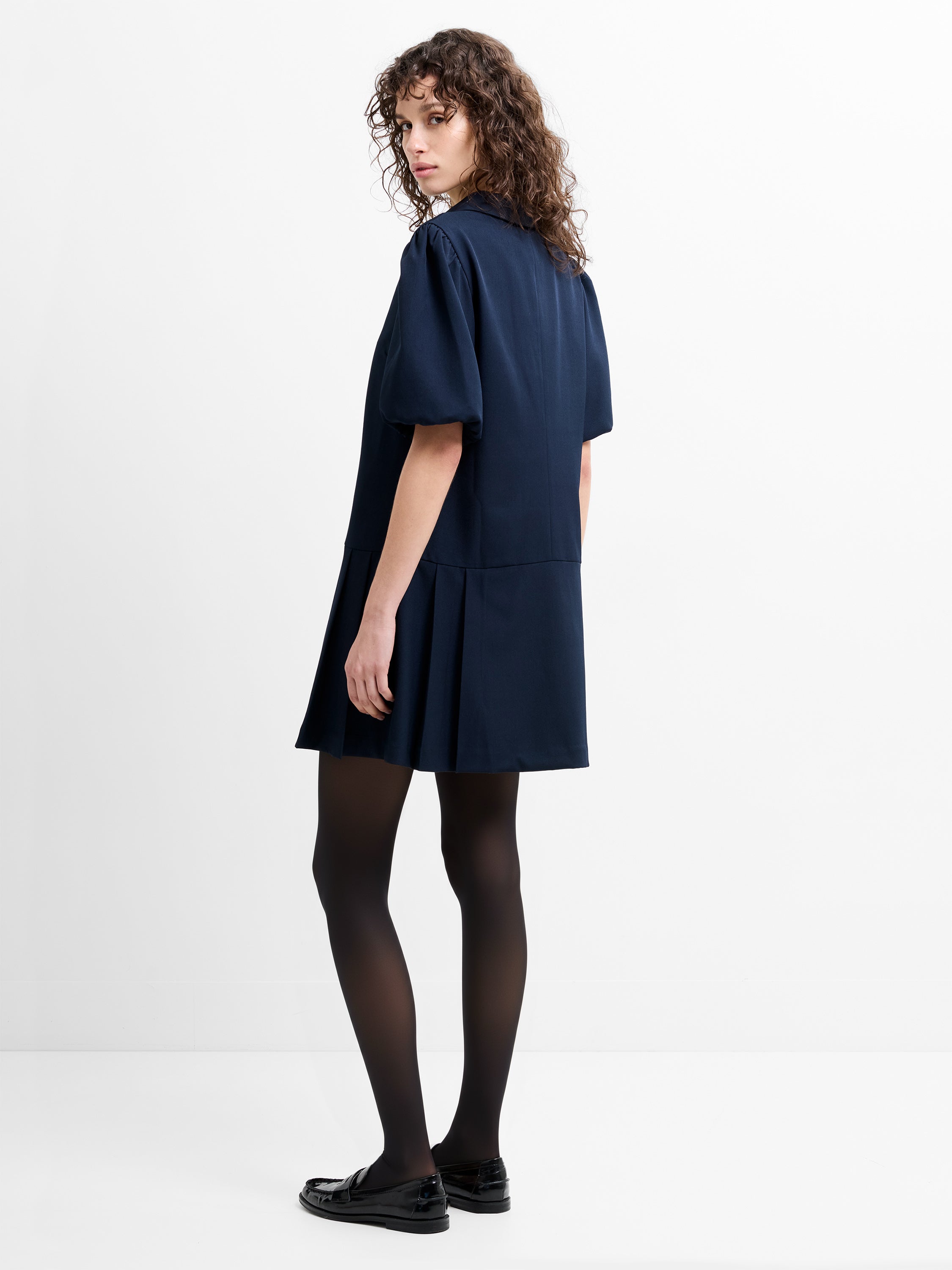 Salma Suiting Puff Sleeve Pleated Mini Dress