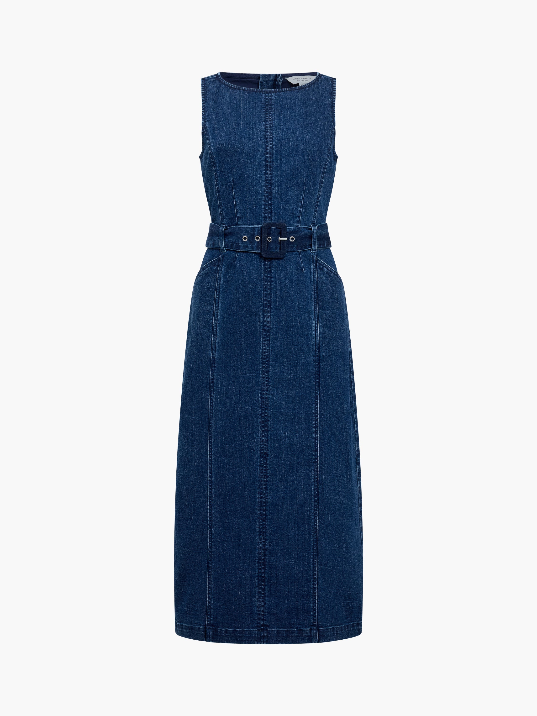 Arywoode Denim Sleeveless Belted Midi Dress Dark Indigo | French
