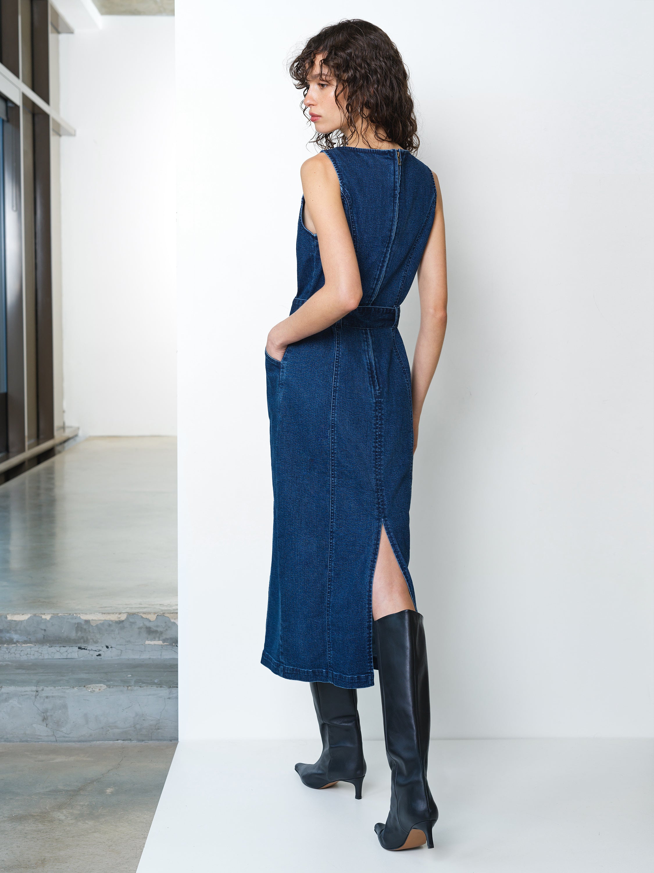 Arywoode Denim Belted Midi Dress