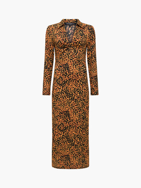 Lottie Textured Leopard Print V Neck Midi Dress