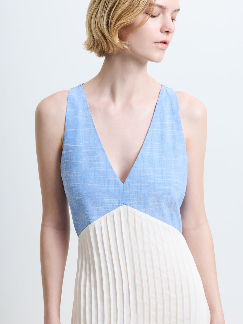 Colby Chambray Pleat Mix Dress