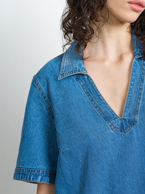Archie Blue Denim Patch Pocket Short Sleeve Mini Dress