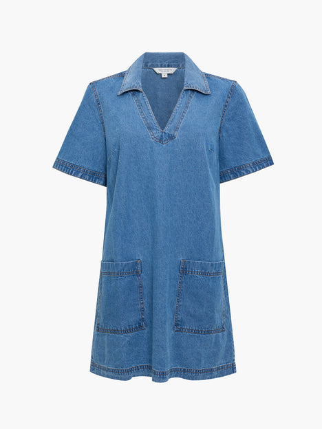 Archie Blue Denim Patch Pocket Short Sleeve Mini Dress