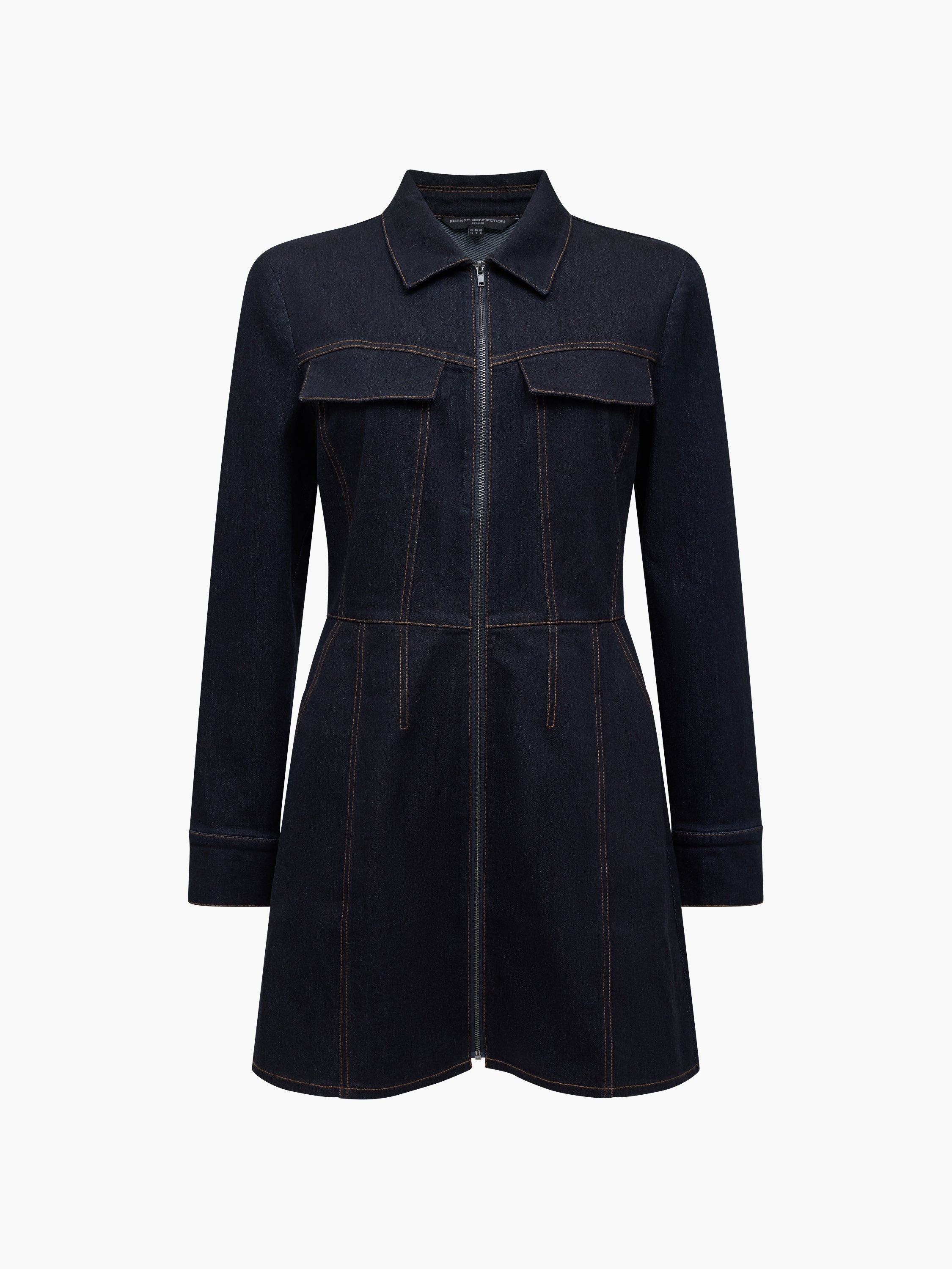 Yami Raw Wash Denim Zip Through Dress Raw Indigo