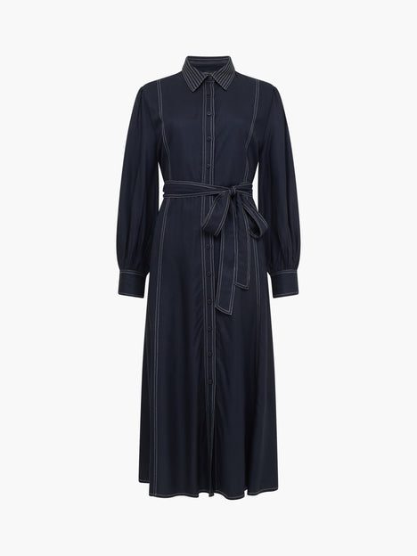 Viscose Twill Contrast Stitching Black Shirt Dress