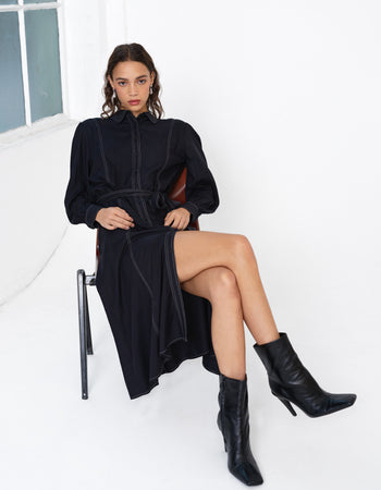 Rochelle Viscose Twill Contrast Stitching Shirt Dress