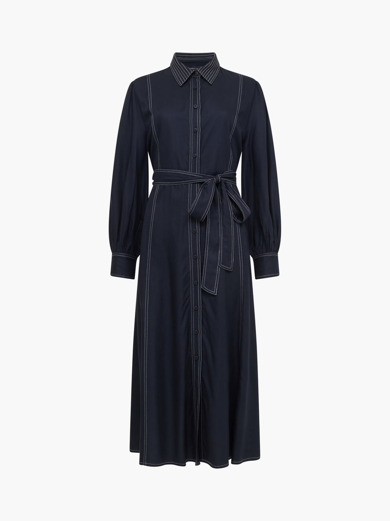 Rochelle Viscose Twill Contrast Stitching Shirt Dress